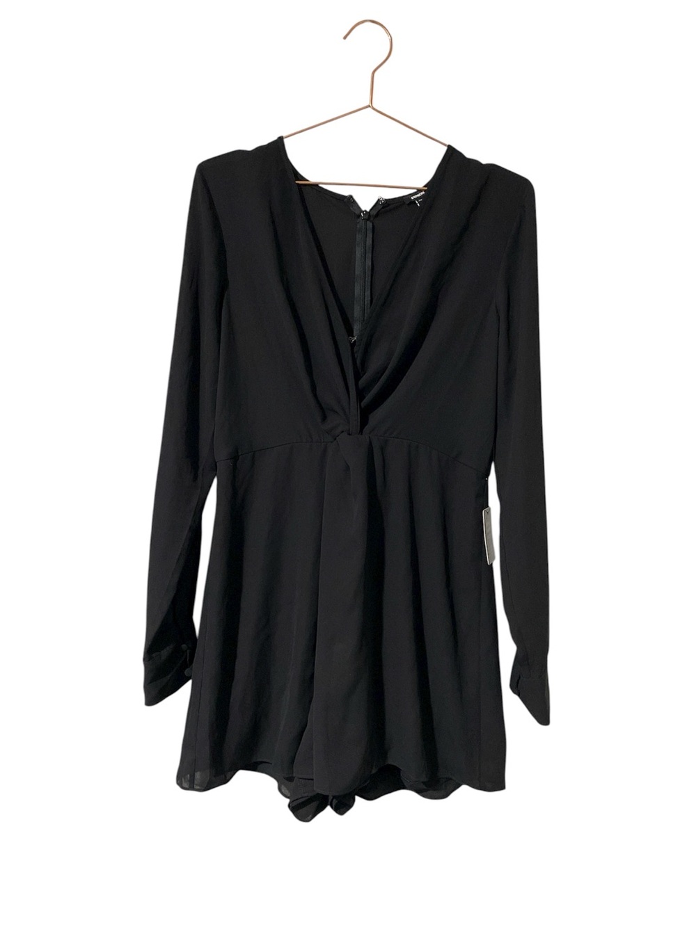 Express Black Long-Sleeve V-Neck Romper size M